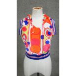 A Versace Sport velour hooded sports vest with bold colourful geometric pattern. Labels to inside of