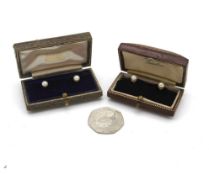 Two leather cased sets of gold and pearl dress studs from Franklin & Hare pearl and diamond
