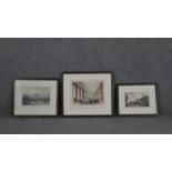 Three framed and glazed 19th century hand coloured engravings. One of London University, College