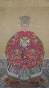 A large framed 19th century Chinese water colour on canvas; ancestor portrait. The figure wearing