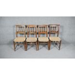 A set of four 19th century beech framed chapel chairs with woven seats.