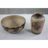 Lauritz Adolph Hjorth (1834-1912) - An Art Nouveau Bornholm stoneware vase and bowl. The vase