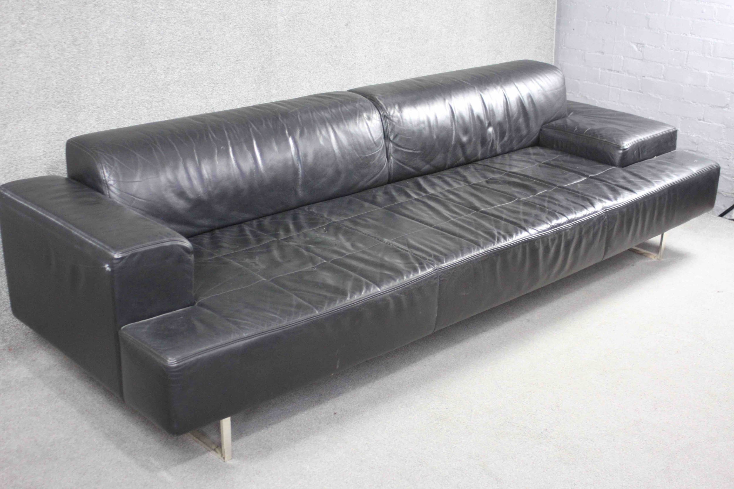Poltrona Frau, Italy, Quadra sofa in hand stitched black leather. H.70 W.265 D.87 - Image 2 of 4
