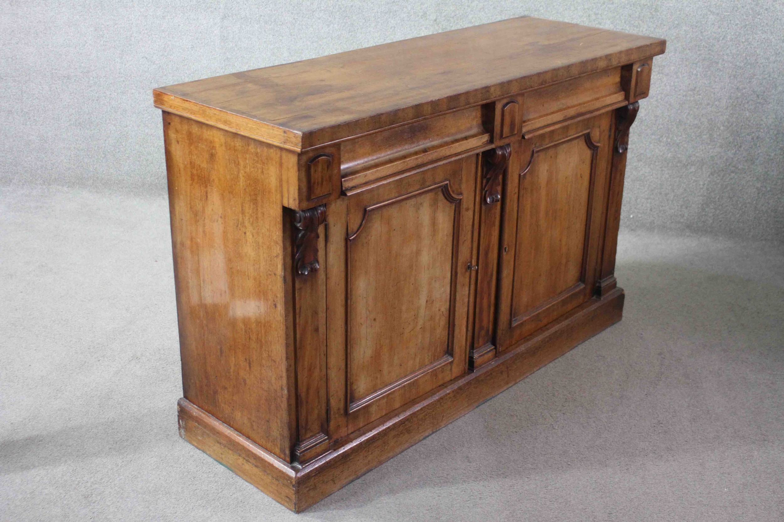 A mid 19th century mahogany sideboard fitted with a pair of drawers and doors on plinth base. H.90 - Image 4 of 6
