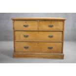 A Victorian ash chest of drawers on plinth base. H.84 W106. D.52 CM