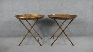 A pair of gilt metal tray top occasional tables. H.66 Diam.66cm