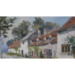 A framed oil on canvas of Snowshill, Gloucestershire. Indistinctly signed. Label verso. H.54 W.64cm
