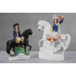Two 19th century Staffordshire pottery flat back figures. One of Dick Turpin and a female on