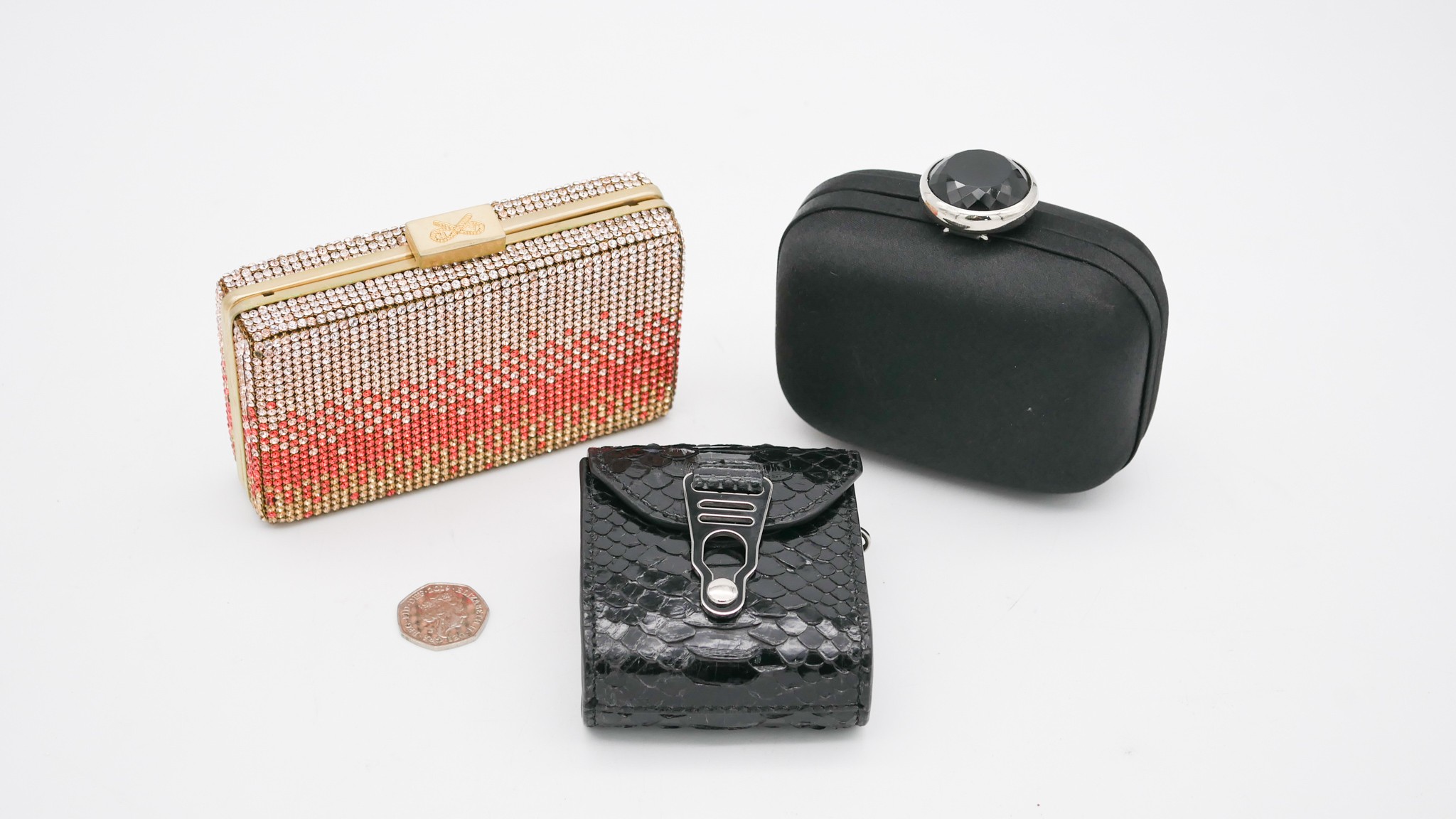 An Anya Hindmarsh diamante coral gradient clutch bag, a black leather La Perla clutch bag and a - Image 2 of 12