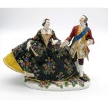 A large late 19th or early 20th century Meissen figure group of a courting couple in vibrantly