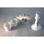 A collection of four pieces of porcelain. Including a gilded floral design flower vase, a Royal