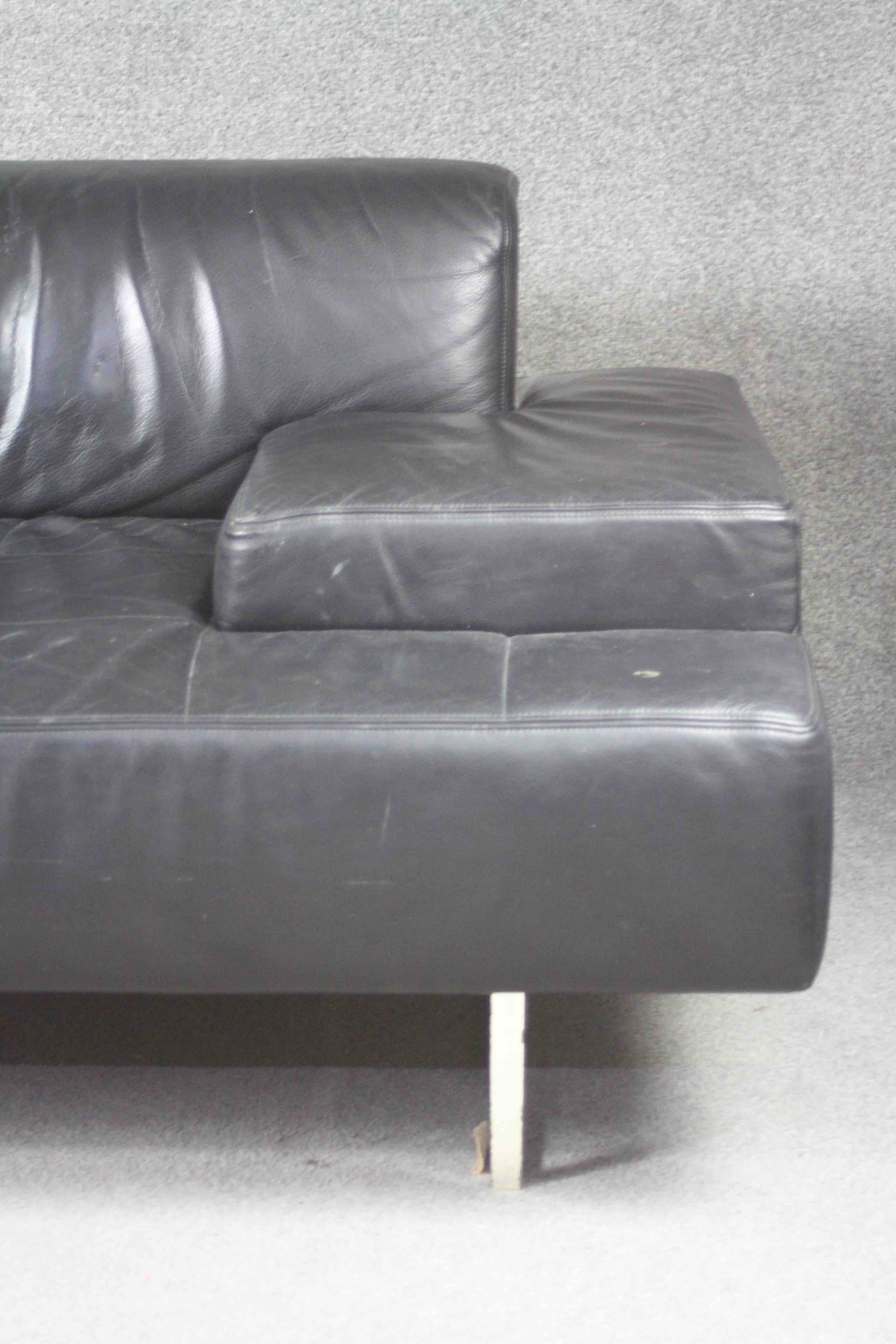 Poltrona Frau, Italy, Quadra sofa in hand stitched black leather. H.70 W.265 D.87 - Image 3 of 4