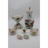 A collection of hand painted fine porcelain. Including Vista Alegre Chinese Chrysanthemum design
