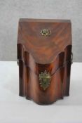 A Georgian figured mahogany knife box with satinwood herringbone inlay and all original brass