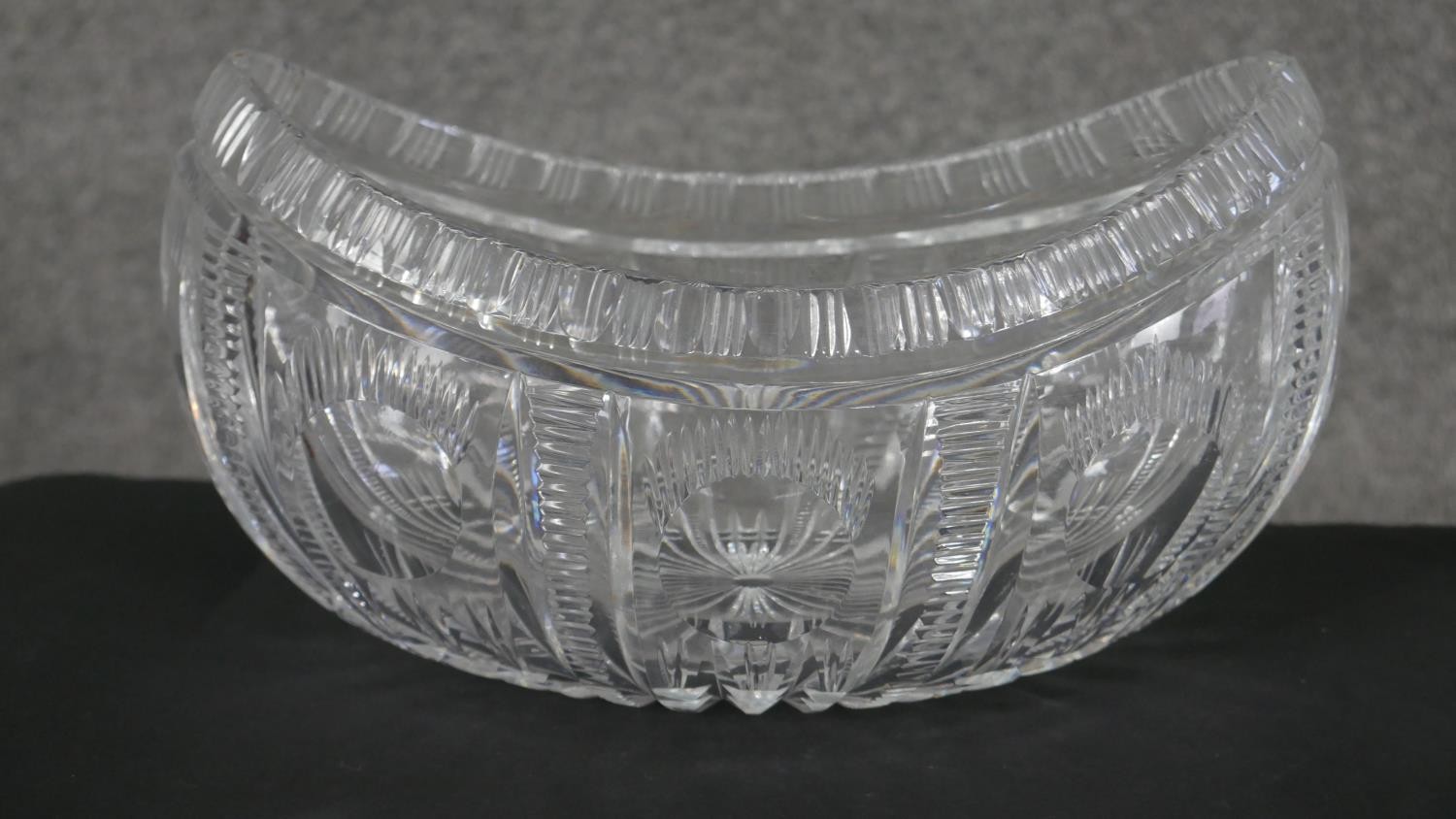 A collection of eight cut crystal pieces. Including a boat shaped crystal bowl, a lidded cut crystal - Image 2 of 6