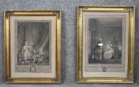 Two carved gilt framed and glazed French 19th century engravings. One titled 'Le Petit Jour' after S