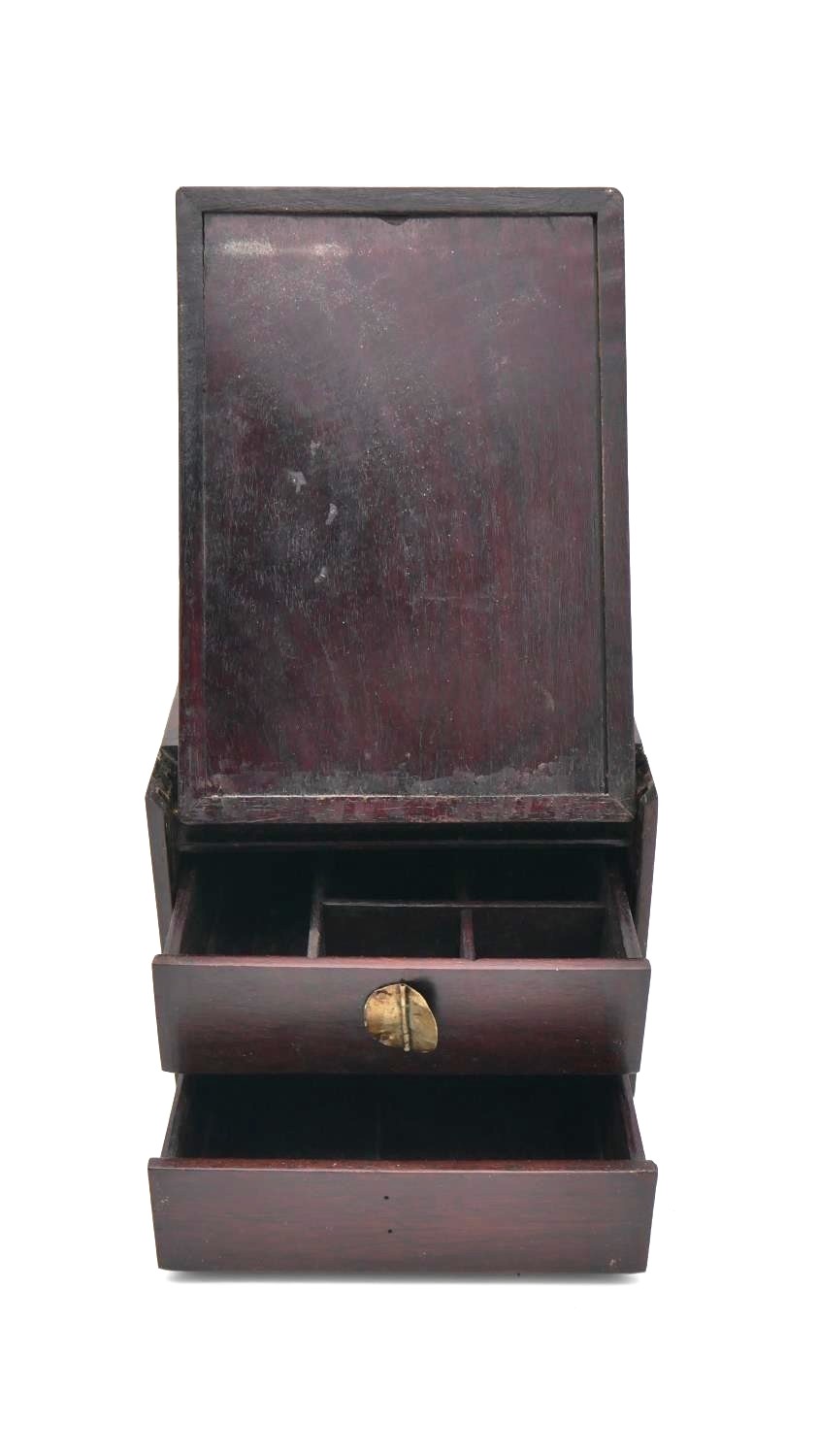 A Chinese hardwood dressing box with fitted interior and adjustable vanity mirror. H.13 W.17 D.23cm - Image 4 of 5