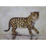 Alexandra Churchill- A gilt spotted design framed oil on canvas of a leopard. Signed A. Churchill.