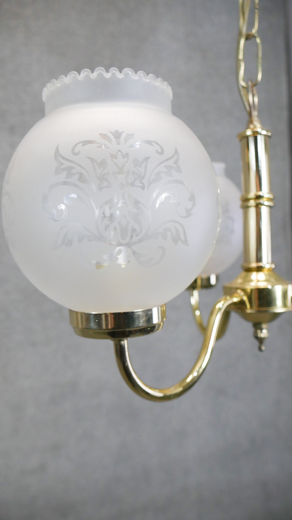 Two three branch chandeliers. One with frosted conical shades and bi-colour metal frame, the other - Image 6 of 6