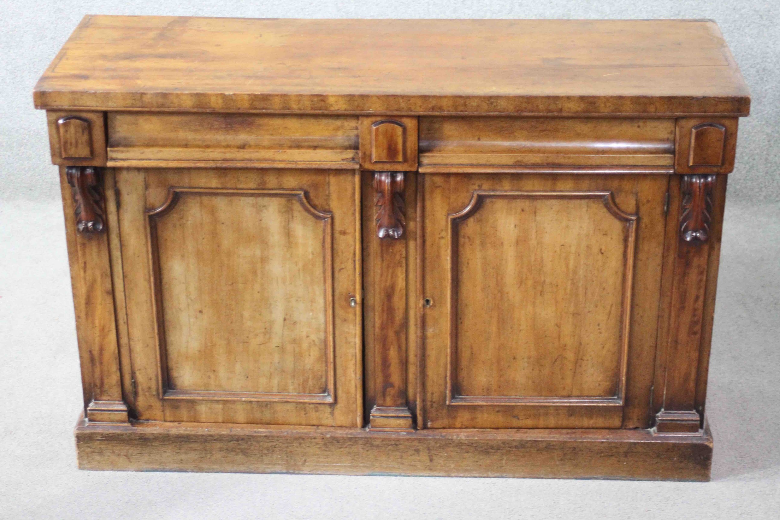 A mid 19th century mahogany sideboard fitted with a pair of drawers and doors on plinth base. H.90 - Image 2 of 6