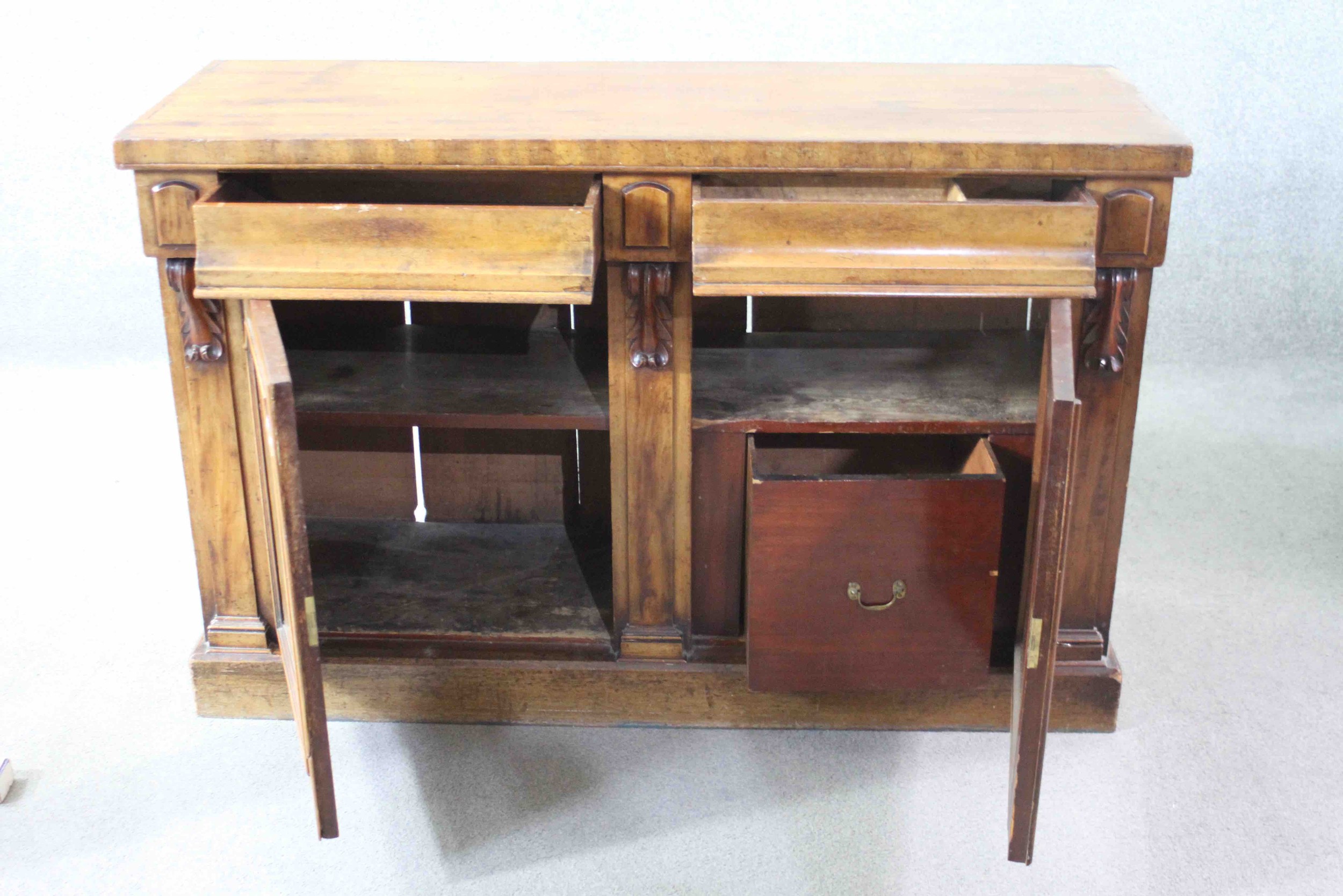 A mid 19th century mahogany sideboard fitted with a pair of drawers and doors on plinth base. H.90 - Image 3 of 6