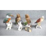 A collection of six hand painted ceramic bird figures. Including a Royal Crown Derby 'Brown Owl',