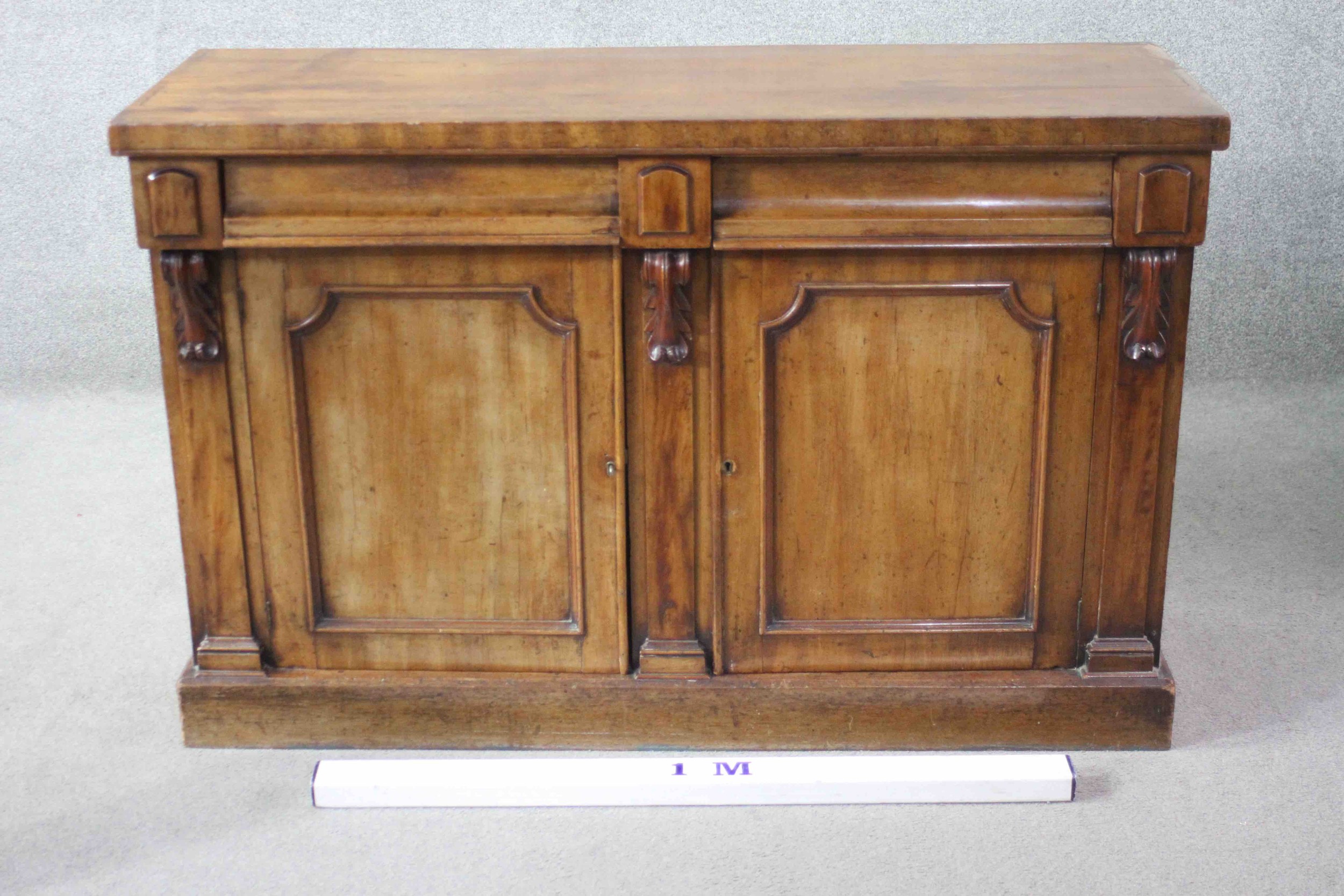 A mid 19th century mahogany sideboard fitted with a pair of drawers and doors on plinth base. H.90 - Image 6 of 6