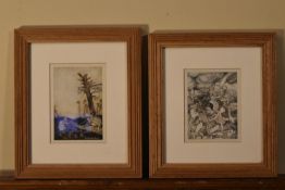 Arthur Rackham- Two framed and glazed early 20th century colour illustration plates from Alice's