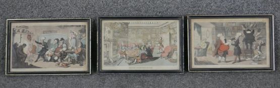 Thomas Rowlandson (1756 - 1827) Three 19th century framed and glazed hand coloured satirical
