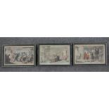 Thomas Rowlandson (1756 - 1827) Three 19th century framed and glazed hand coloured satirical