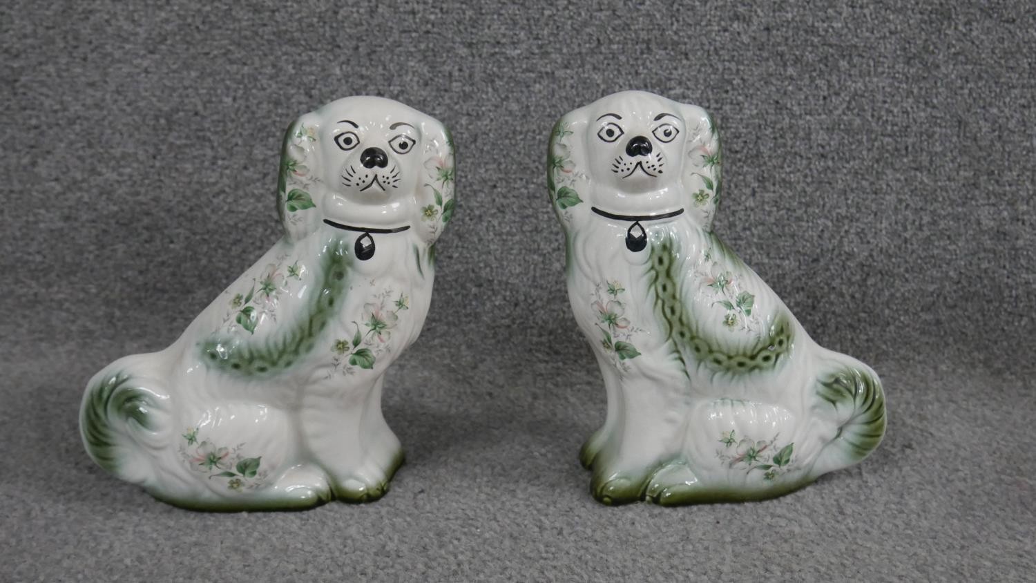 Two pairs of Staffordshire style ceramic spaniels. One pair with Blakeney stamp to bases. H.21 W. - Image 2 of 6