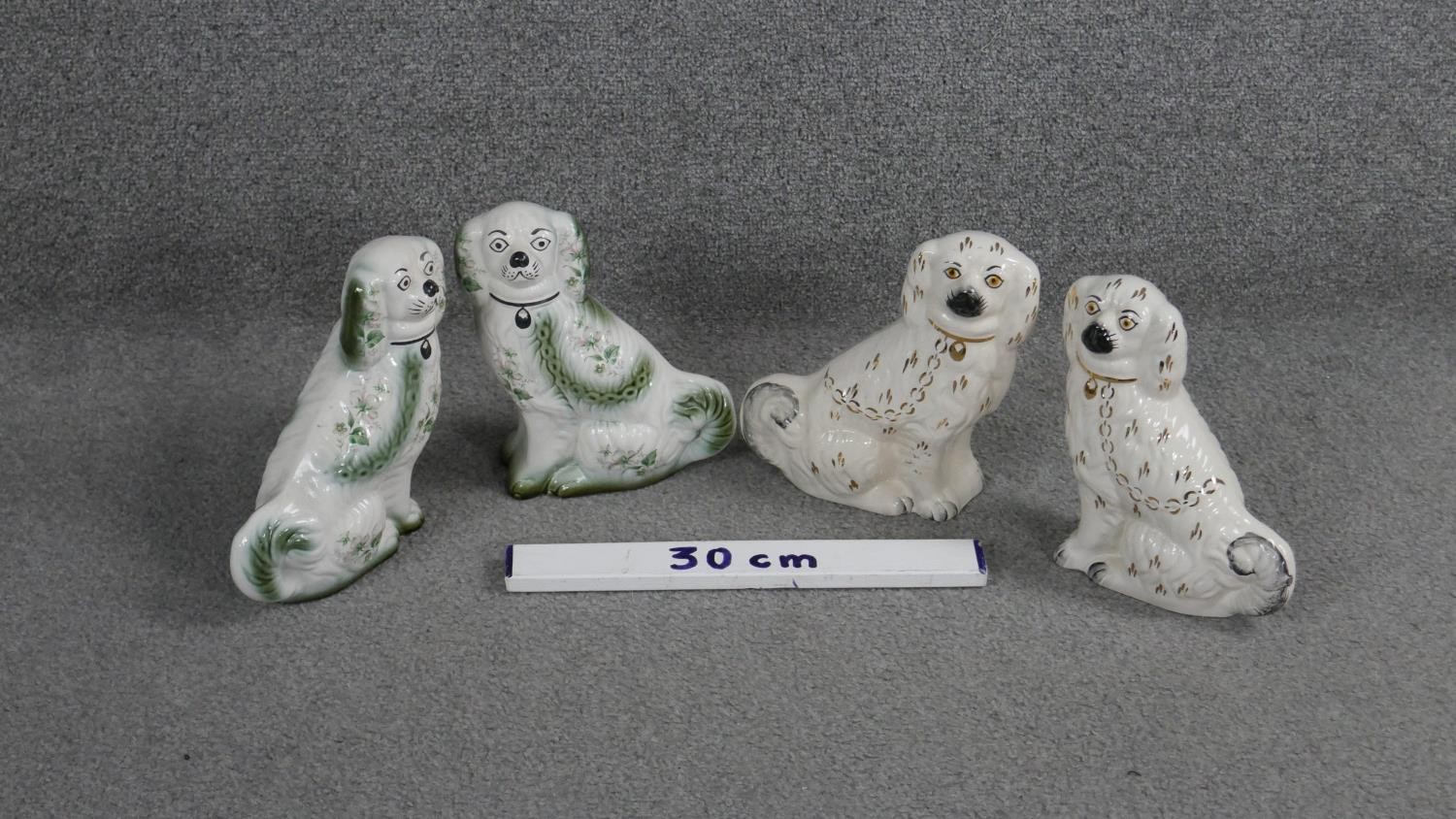 Two pairs of Staffordshire style ceramic spaniels. One pair with Blakeney stamp to bases. H.21 W. - Image 6 of 6