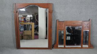 A shaped and bevelled plate walnut wall mirror and a similar 19th century example. H.116 W.95cm (