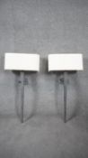 A pair of Porta Romana metal tapering wall lights with angled white linen shades. H.83