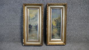 Two 19th century gilt framed oil on canvas river scenes. Signed A. Austin. H.47 W.22cm