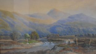 A framed and glazed 19th century watercolour river landscape. Signed W.J. Smith,1870. H.52 W.77cm