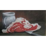 After Alfred Sisley, A 19th century framed and glazed pastel on paper still life, steak and jug.