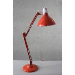 A vintage 1001 Lamps Ltd red angle poise style desk lamp. Makers label on base. H.78 W.20 cm.