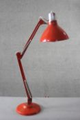 A vintage 1001 Lamps Ltd red angle poise style desk lamp. Makers label on base. H.78 W.20 cm.