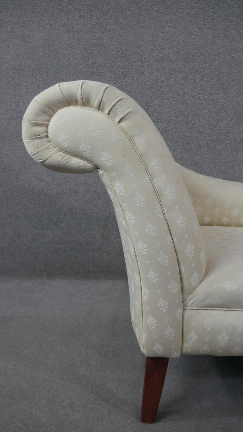 A Victorian style chaise in floral damask upholstery on turned baluster supports. H.80 W.142 D.66cm - Image 2 of 6