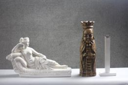 A plaster model of Venus victrix by Antonio Canova along with a lacquered wooden bottle case in the