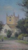 Ivy T. Pearce- A framed and glazed pastel of an English church. Signed by artist. H.40 W.46cm