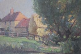 Arthur Spooner (1873 - 1962) A gilt framed oil on board 'Sunny Morning near Sawley',