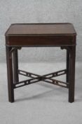 A Georgian style mahogany lamp table with frieze drawer on square cross stretchered supports. H.55