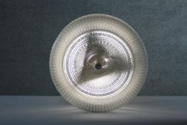 A boxed vintage circular clear acrylic abstract design ceiling lamp and fittings. Diameter. 46 cm.
