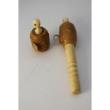 Two 19th century bone and vegetable ivory sewing items. One a tape measure with bone winding