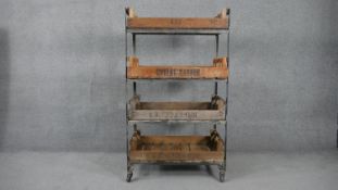 A vintage Covent Garden metal framed trolley with removable flower trays. H.136 W.79 D.47cm