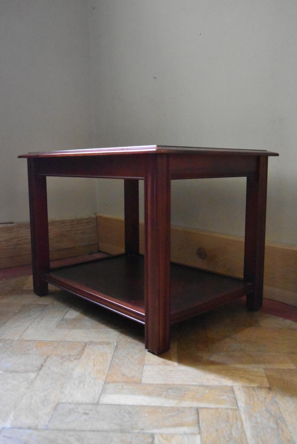 A mahogany coffee table with glass inset top on square supports. H.50 W.66 D.49cm - Image 3 of 4