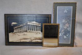 A mixed lot of two pictures and a mirror. To include a poster of 'Parthenon, Greece', a print of