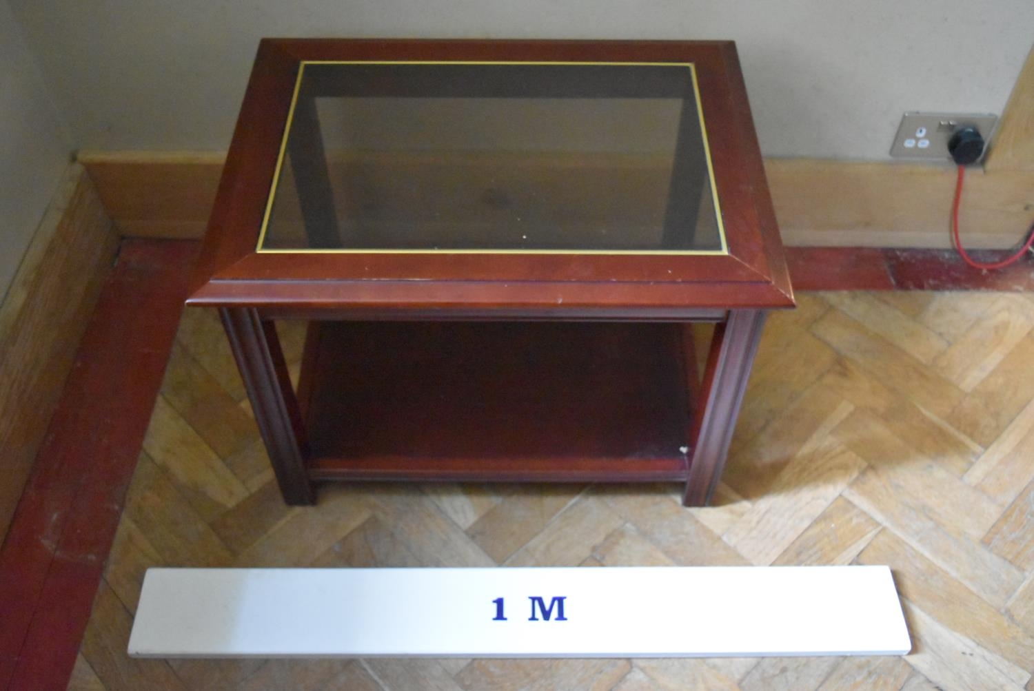 A mahogany coffee table with glass inset top on square supports. H.50 W.66 D.49cm - Image 4 of 4